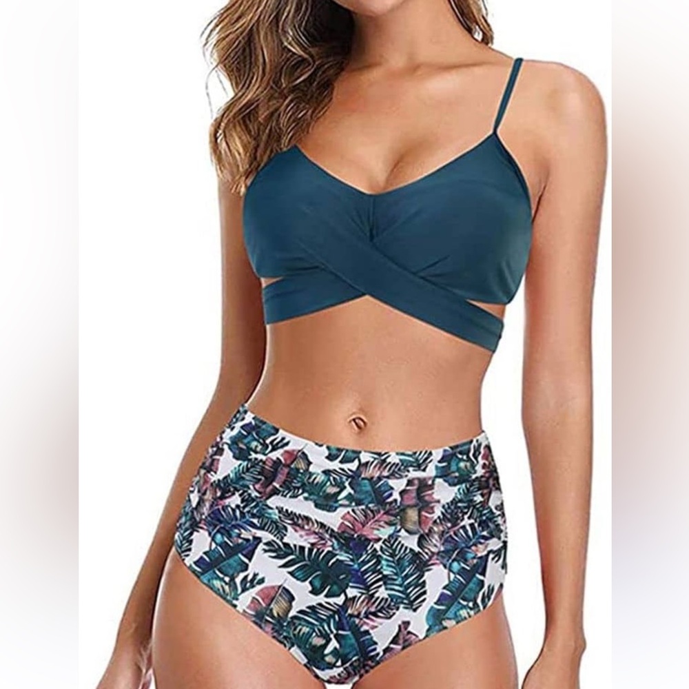 Two Piece Bikini Set Full Coverage Swimsuit Tummy Control Padded Size L